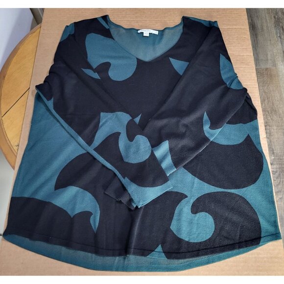 Chico's Sweaters - Chico's Womens SZ 3 (XL) Green Black Scrolls V Neck Pullover Sweater Art Deco